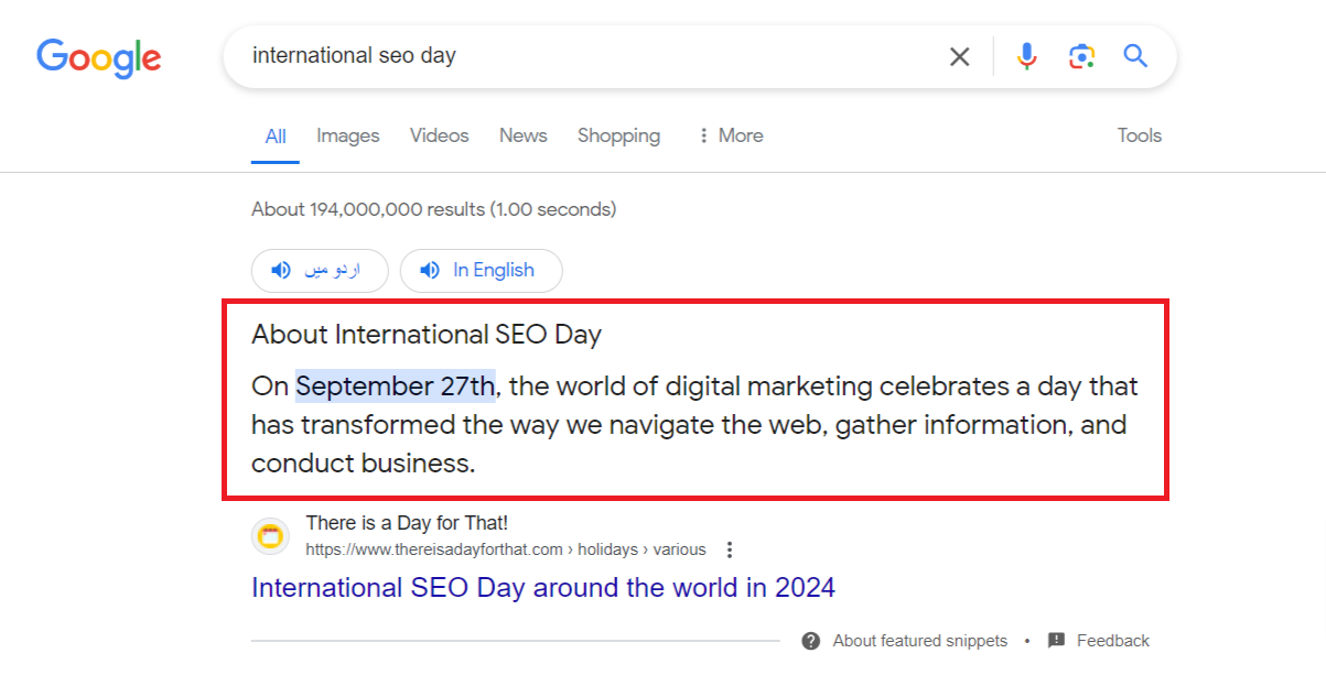 Featured Snippet in SERP