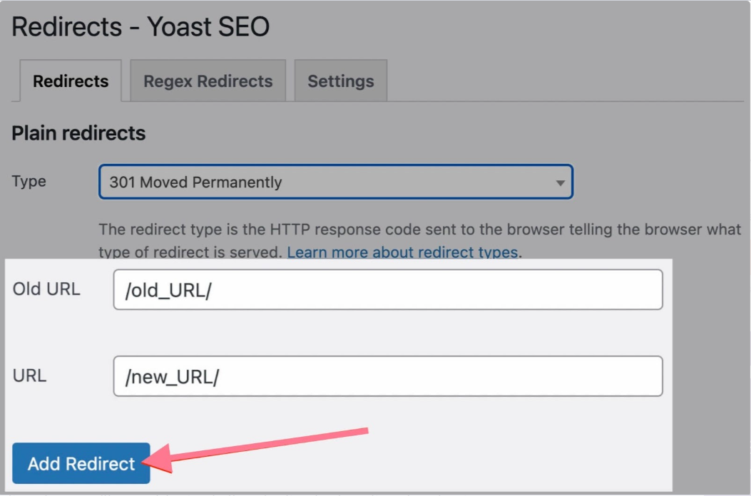 Yoast SEO Redirection Process